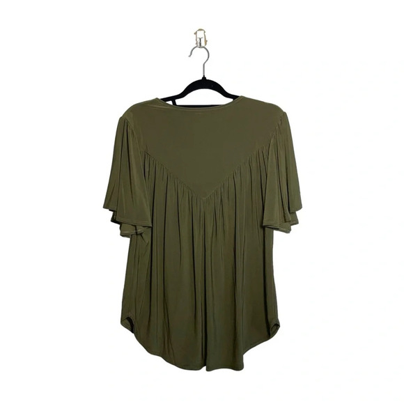 Cato Olive Green V Neck Button Front Flutter Sleeve Blouse Medium Women’s - Picture 5 of 10